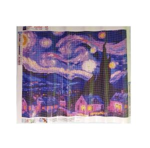 عکس نقاشی الماسی طرح ونگوگ شب پرستاره بنفش تیره سایز 40 در 50 مدل رولی - شماره 1