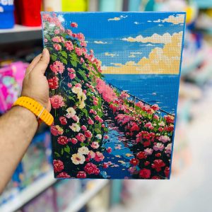 عکس نقاشی الماسی طرح گل ها و دریا سایز 30 در 40 مدل بوم دار - شماره 11