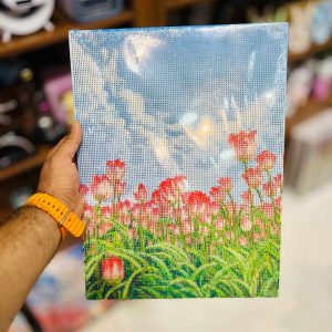 عکس نقاشی الماسی طرح دشت لاله با آسمان آبی سایز 30 در 40 مدل بوم دار سری ویژه - شماره 6