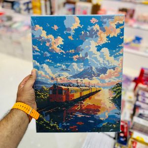 عکس نقاشی الماسی طرح قطار و کوه سایز 30 در 40 مدل بوم دار - شماره 5