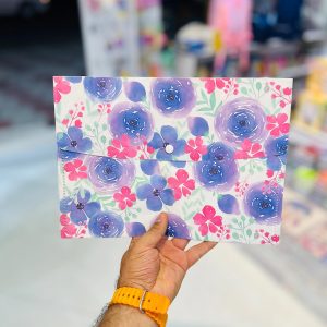 عکس پوشه دکمه دار طرح گل بنفش صورتی سایز A4 - شماره 9