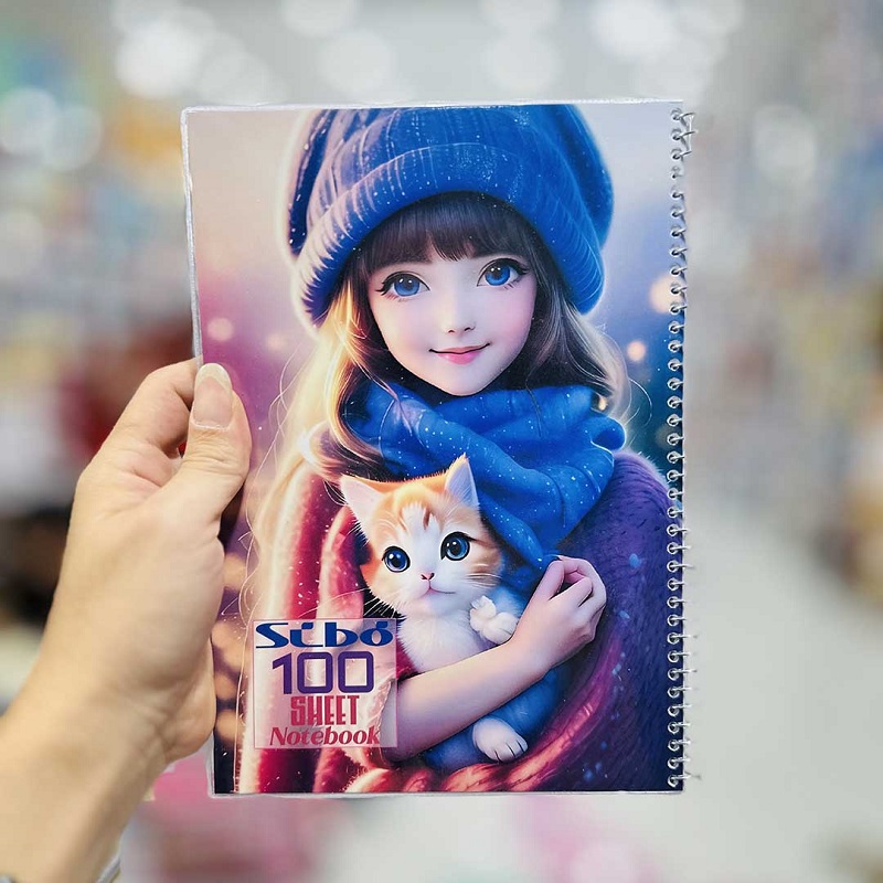 تصاویر دفتر 100 برگ سیبو طرح دختر شال و کلاه بنفش با گربه نارنجی کد A 26 دفتر 100 برگ سیبو طرح دختر شال و کلاه بنفش با گربه نارنجی کد A 26