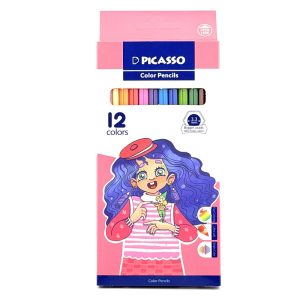 عکس مداد رنگی 12 رنگ پیکاسو PICASSO طرح دختر مو بنفش جعبه مقوایی رنگ صورتی - شماره 2