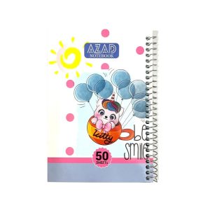 عکس دفتر یادداشت 50 برگ شومیز آزاد AZAD مدل سیم بغل طرح گربه و بادکنک ها کد 25010 (سایز 11 در 17) - شماره 8