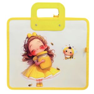 عکس کیف طلقی تابستانی سویل SEVIL دخترانه مدل دسته دار طرح دختر و زنبور رنگ زرد - شماره 7