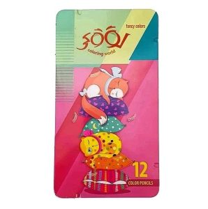 عکس مداد رنگی 12 رنگ لوکی LOOKY جعبه فلزی طرح پیشی های خوابالو رنگ صورتی کد 800383 - شماره 1