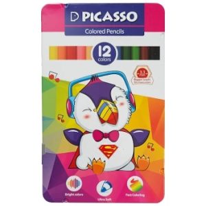 عکس مداد رنگی 12 رنگ پیکاسو PICASSO جعبه فلزی طرح پنگوئن سوپرمن کد 801625 - شماره 12