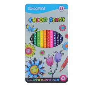 عکس مداد رنگی 12 رنگ اسکول فنس Schoolfans طرح گل و پروانه جعبه فلزی کد 92442 - شماره 1