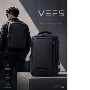 عکس کوله پشتی اسپرت وفس Vefs مدل 5 زیپ DESIGN مدل لپتابی قفل دار رنگ طوسی مشکی سایز 45 در 30 کد 7097 - شماره 1