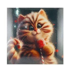عکس نقاشی الماسی طرح گربه تپل سایز 30 در 30 مدل بوم دار - شماره 3