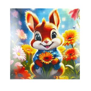 عکس نقاشی الماسی طرح خرگوش مزرعه گل سایز 30 در 30 مدل بوم دار - شماره 14